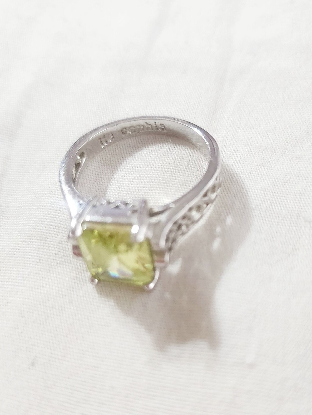 Retired Lia Sophia Silver Peridot-Color Gemstone Ring - Picture 2 of 3